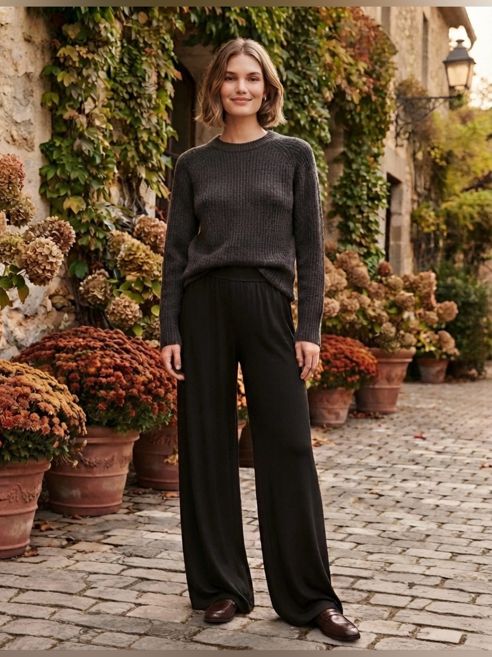 Women’s Black Self-Double Layer Wide Leg Pants Small